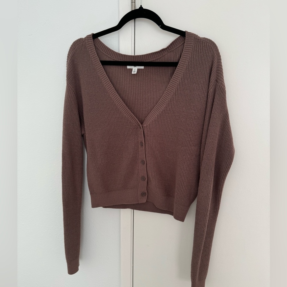 Light Brown V-Neck Cardigan Sweater